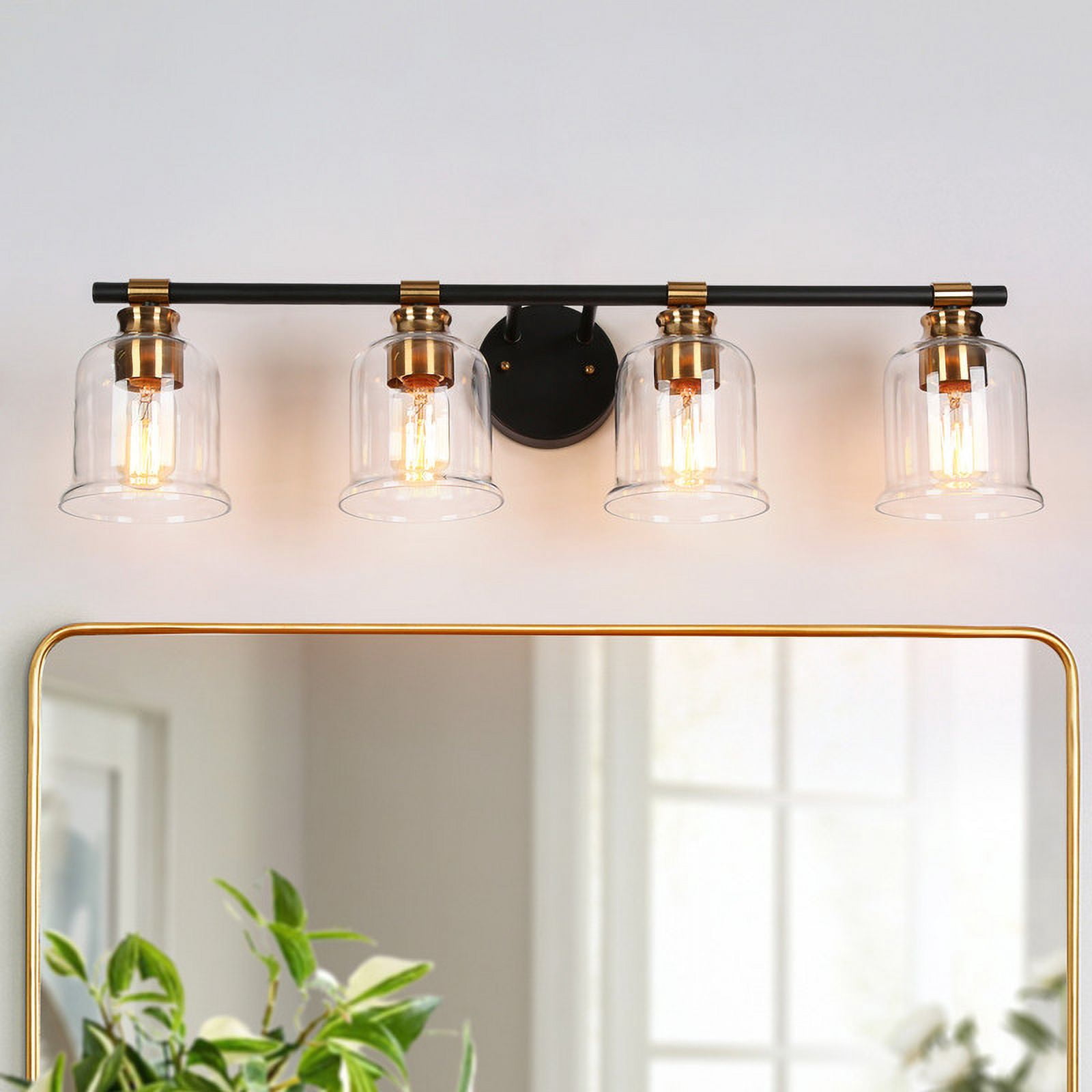 LNC Chayote 29-in 4-Light Matte Black LED Modern/Contemporary Vanity Light