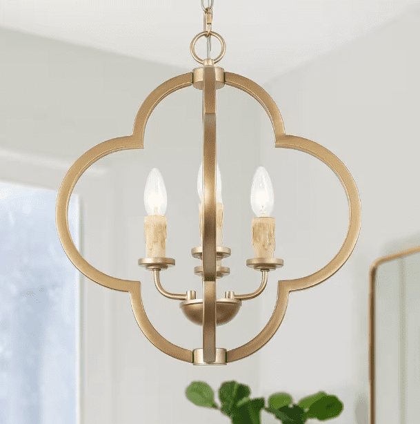 LNC Classic Antique Gold Candlestick Pendant Modern Farmhouse Kitchen Island Chandelier 4-Light Bedroom Ceiling Light