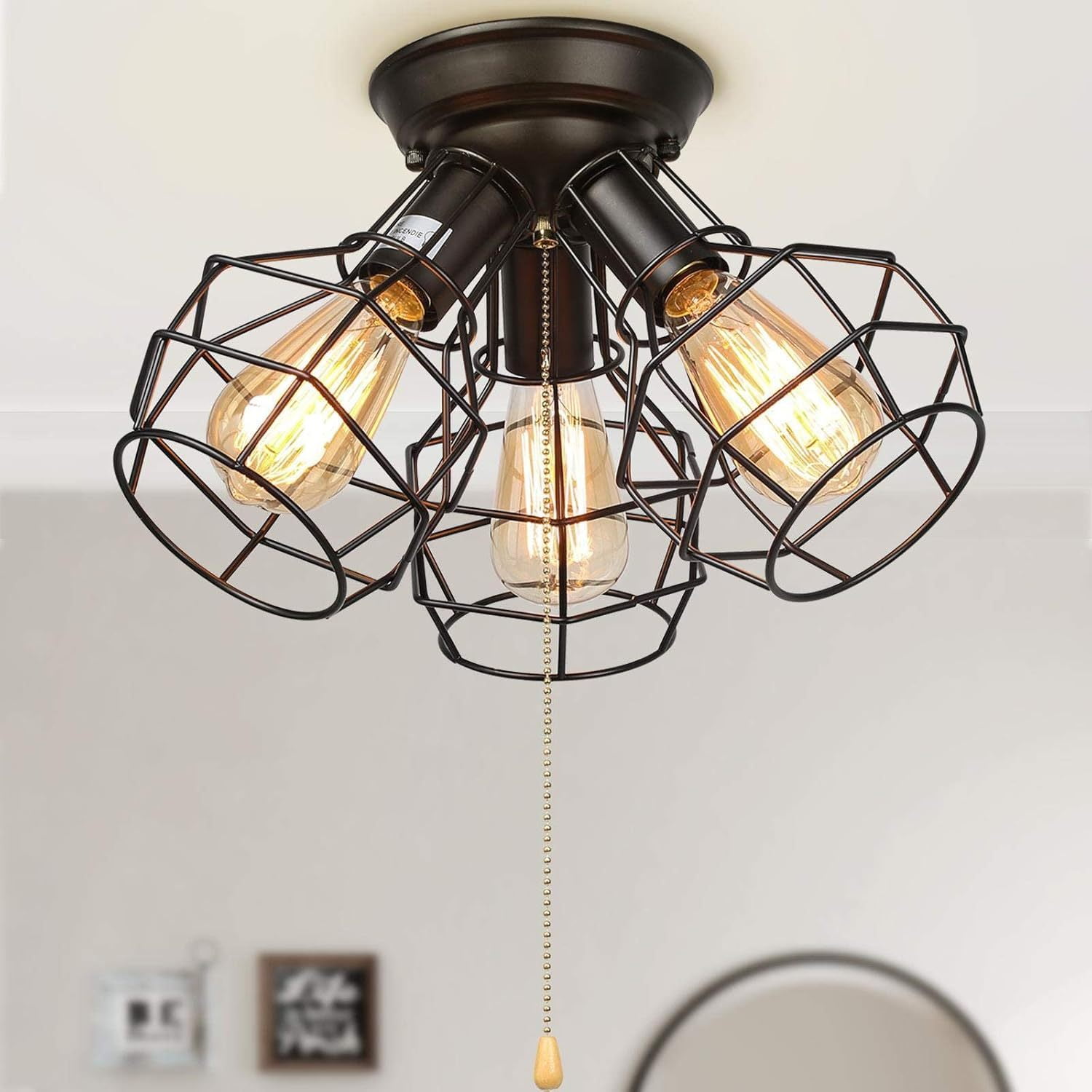 LNC Close to Ceiling Light Fixtures, Pull Chain Ceiling Light with 3 ...
