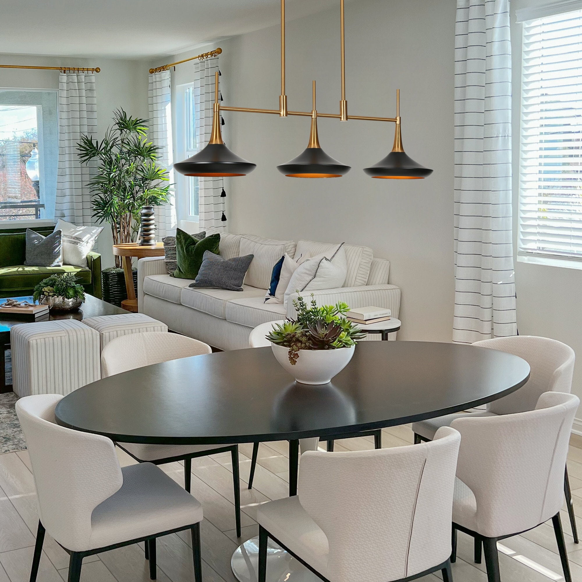 Matte Black and Gold 3-Light Linear Island Pendant