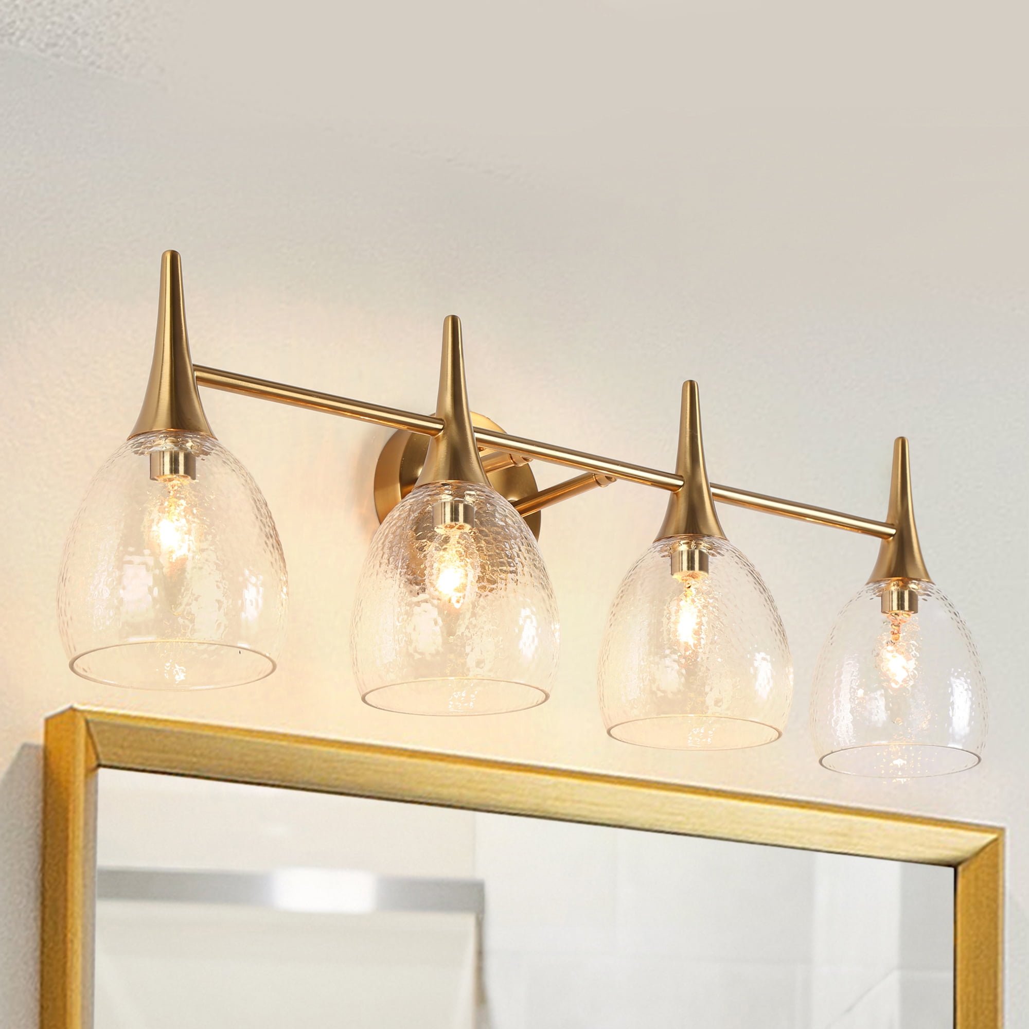 LNC Cymerlarity 28.5-in 4-Light Polished Gold LED Modern/Contemporary Vanity Light