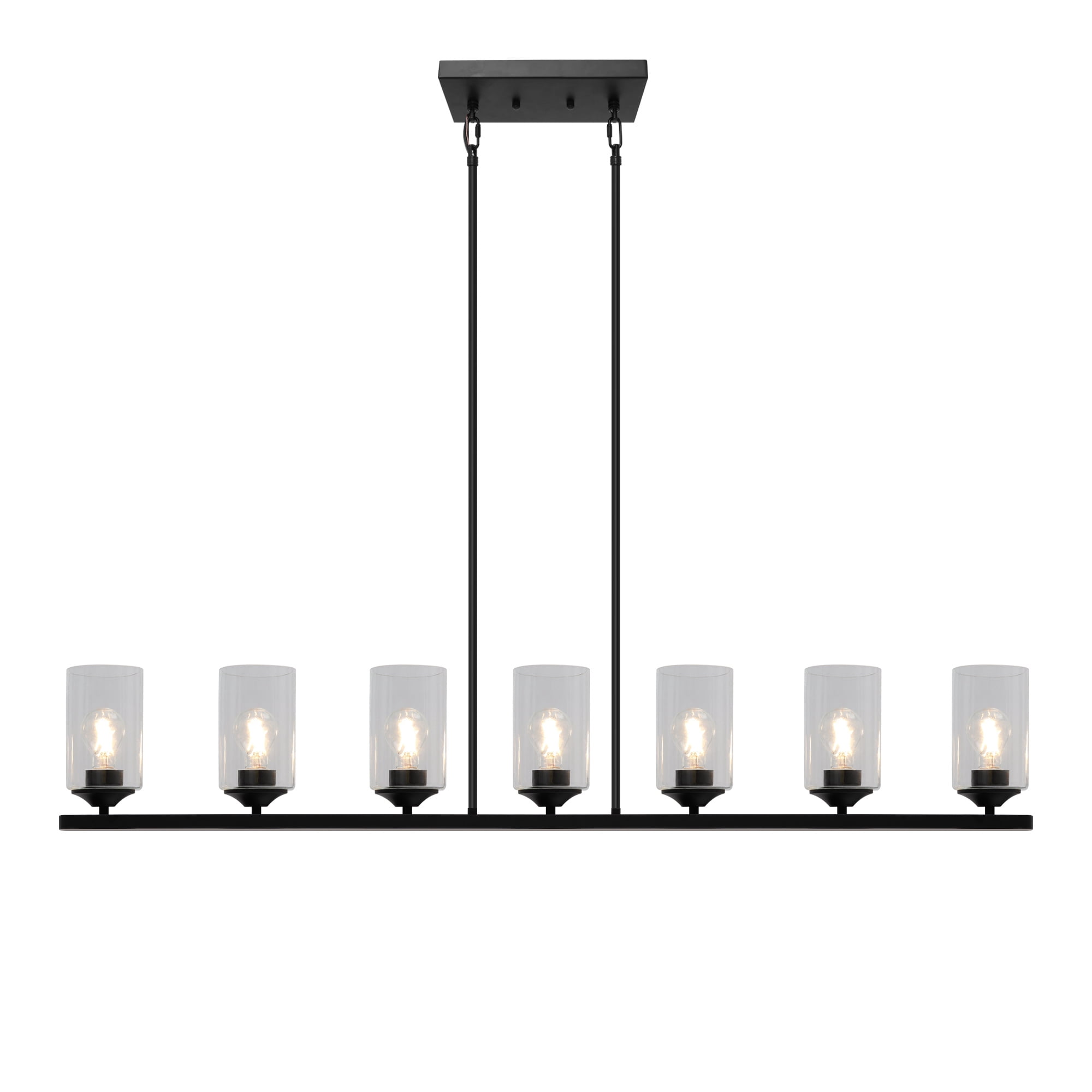 LNC Delia 7-Light Matte Black Large Linear Pendant with Clear Glass for Kitchen Island