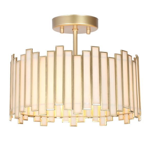 LNC Demo 3-Light 13-in Matte Gold and Tiffany Glass LEDsemi-flush Mount Light