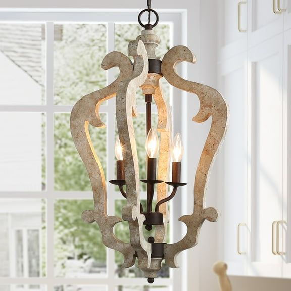LNC Distressed Wooden Chandelier 4-lights Kitchen Island Lighting for Dining Room, Living Room,Bedroom