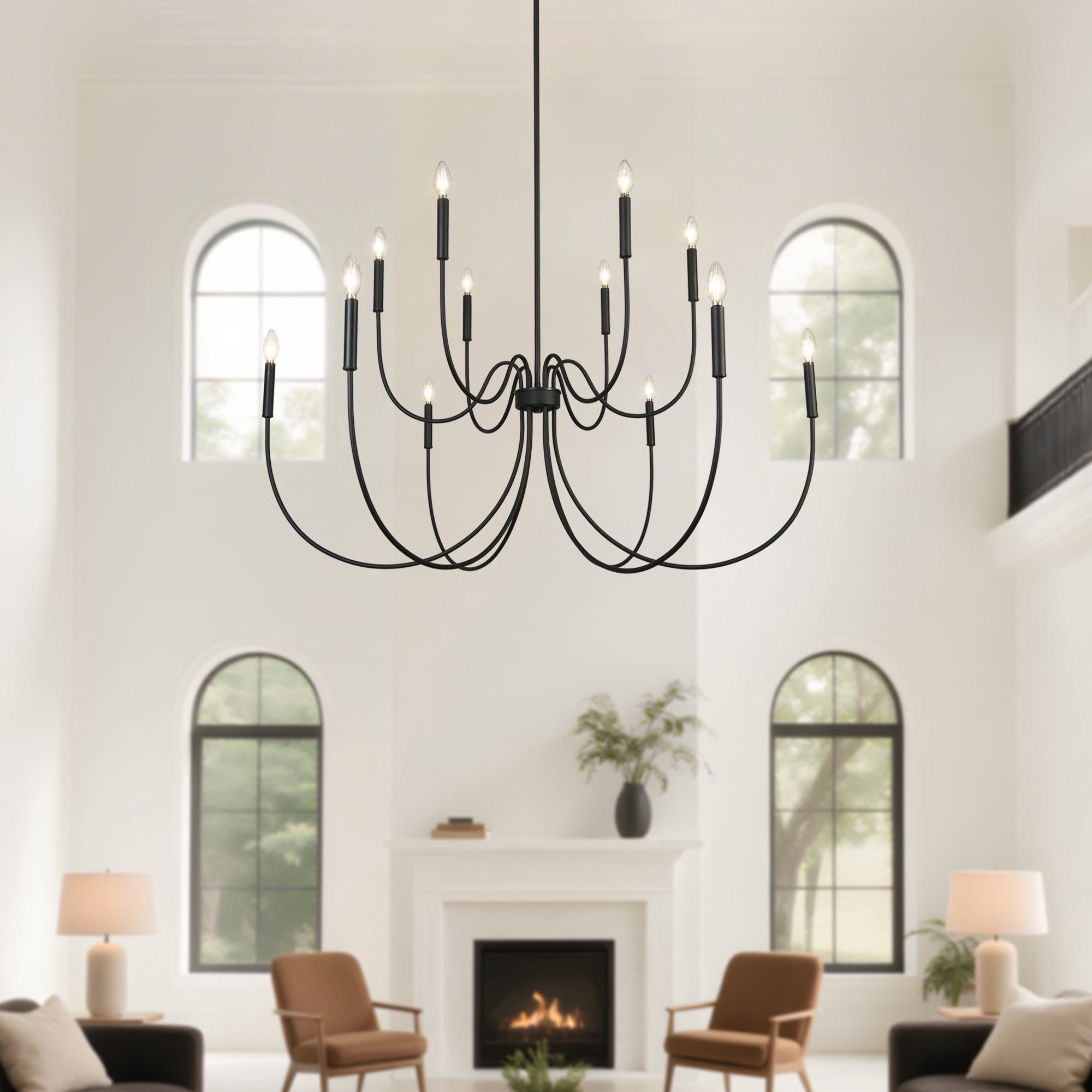 LNC Dolohovstrout 47.2'' 12 -Light Matte Black Bare bulb Metal Chandelier