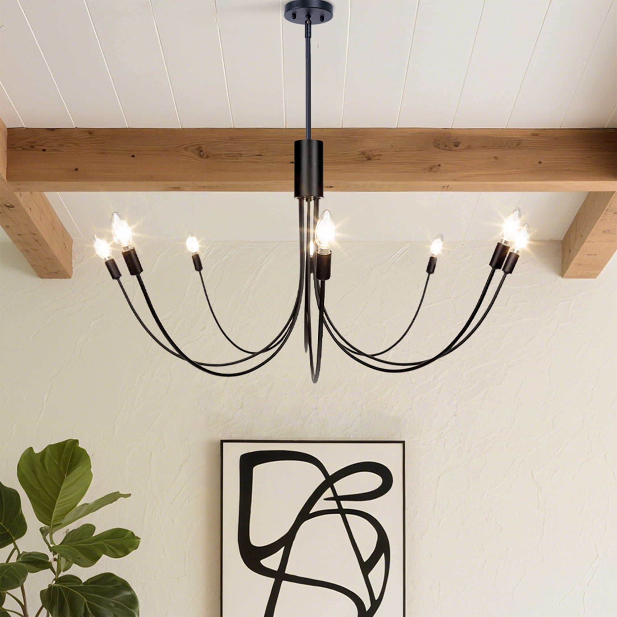LNC Dolohovstrout 8 -Light Matte Black Bare bulb Metal Chandelier