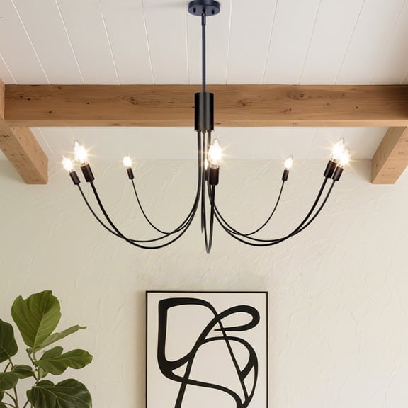 LNC Dolohovstrout 8 -Light Matte Black Bare bulb Metal Chandelier