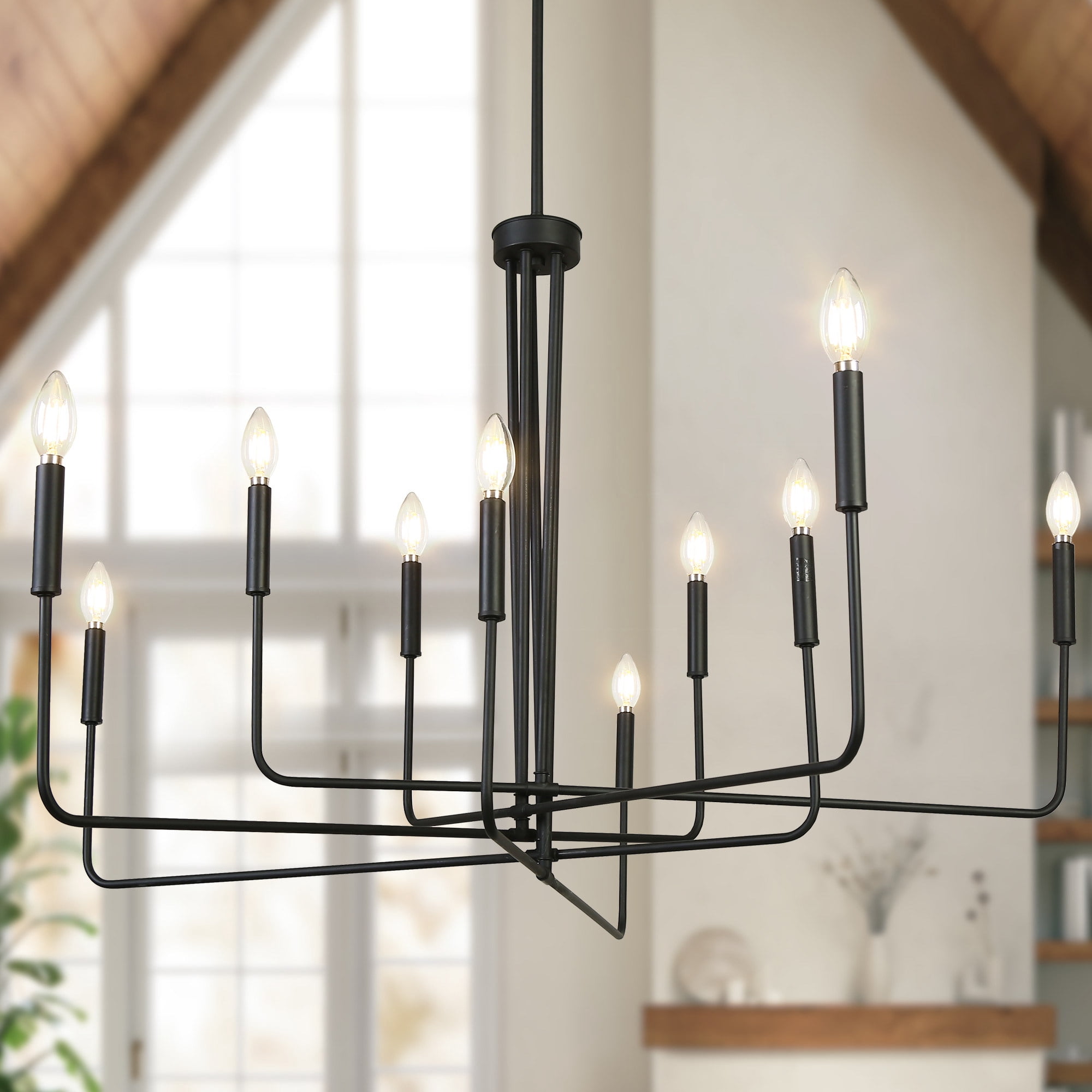 LNC Donnish 10 -Light Matte Black Metal Metal Chandelier