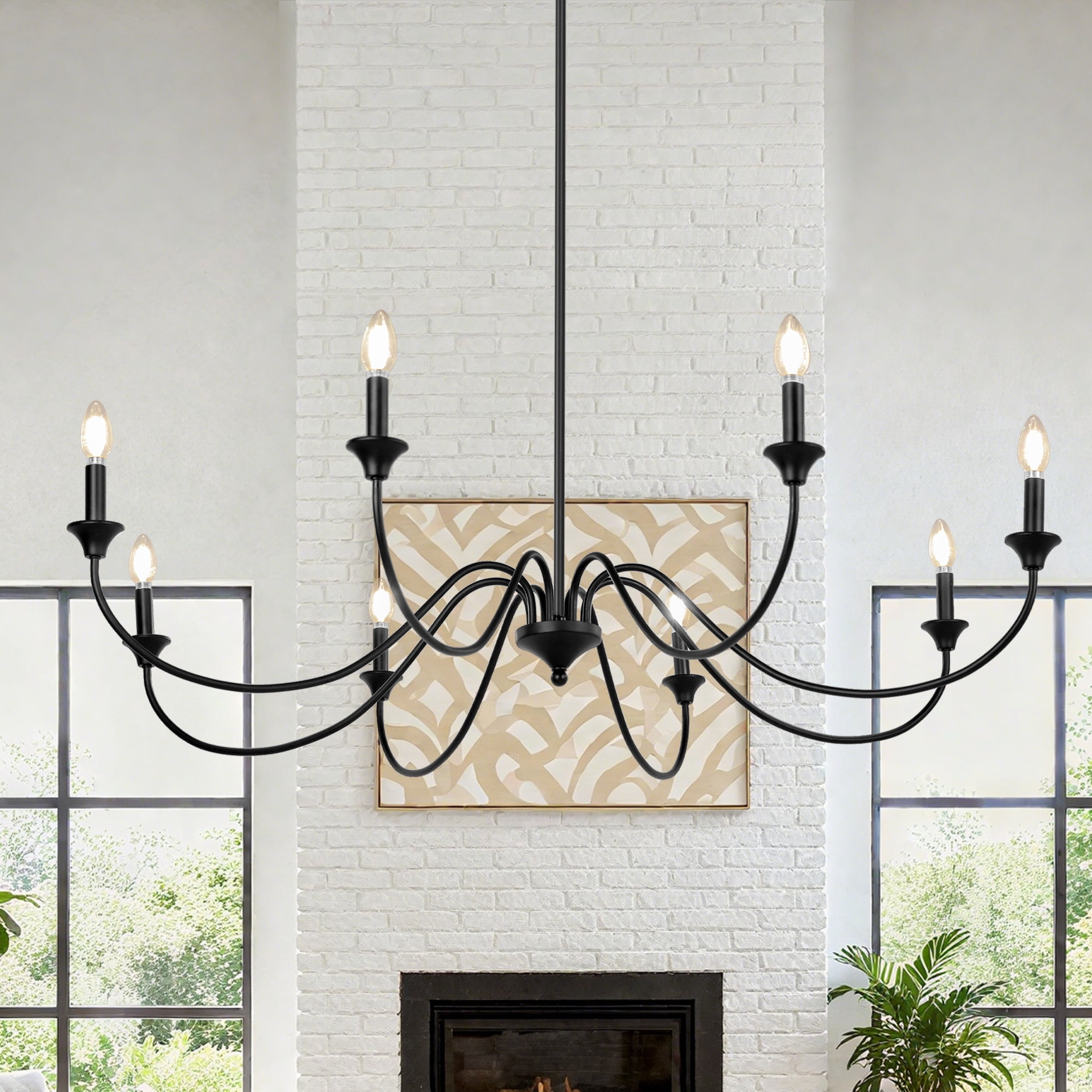 LNC Donnish 47.2'' 8 -Light Matte Black Bare bulb Metal Chandelier