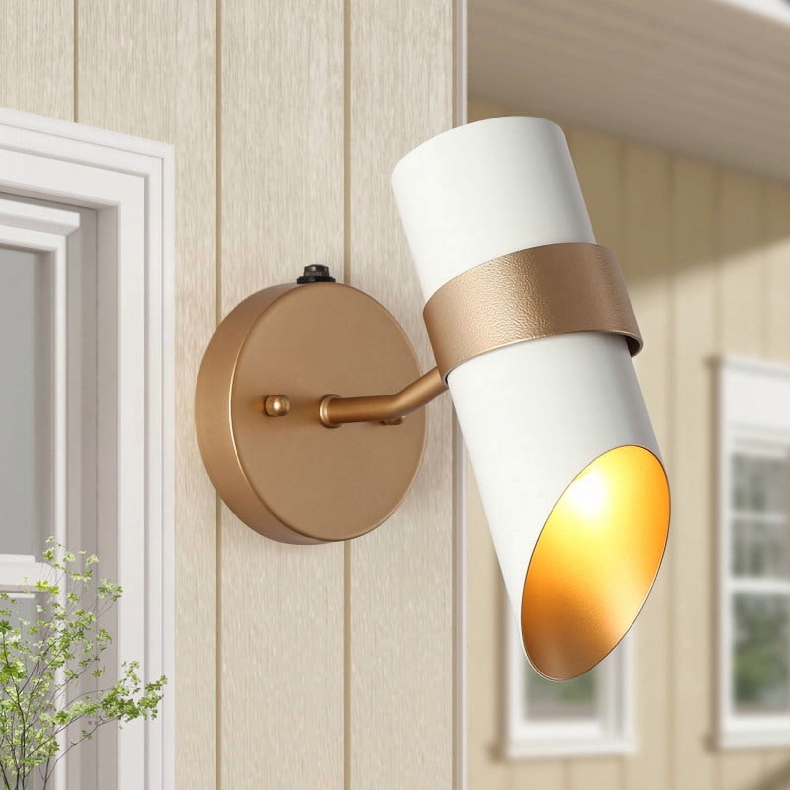 LNC Dusk to Dawn Outdoor Wall Light,10" H Gold White Modern Wall Sconce,Waterproof Metal Exterior Light for Porch,Garage,Entryway