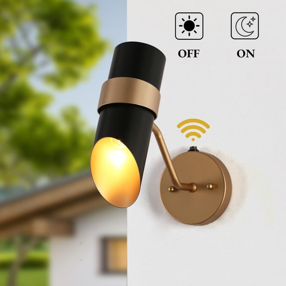 LNC Dusk to Dawn Outdoor Wall Light,11.4" H Black and Gold Modern Wall Sconce,Waterproof Metal Exterior Light for Porch,Garage,Entryway