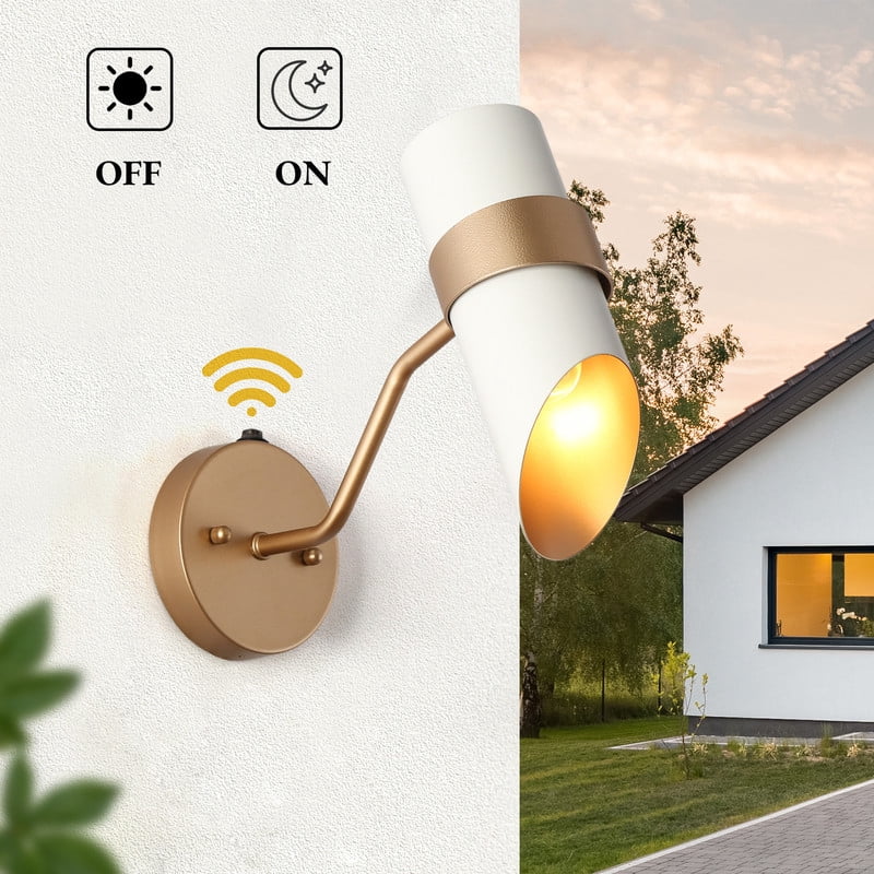 LNC Dusk to Dawn Outdoor Wall Light,11.4" H Gold White Modern Wall Sconce,Waterproof Metal Exterior Light for Porch,Garage,Entryway