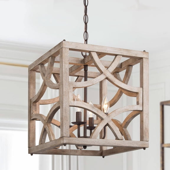 LNC Elderflower 4-Light Farmhouse Pendant Light in Rustic Iron and Weathered Wood Finish