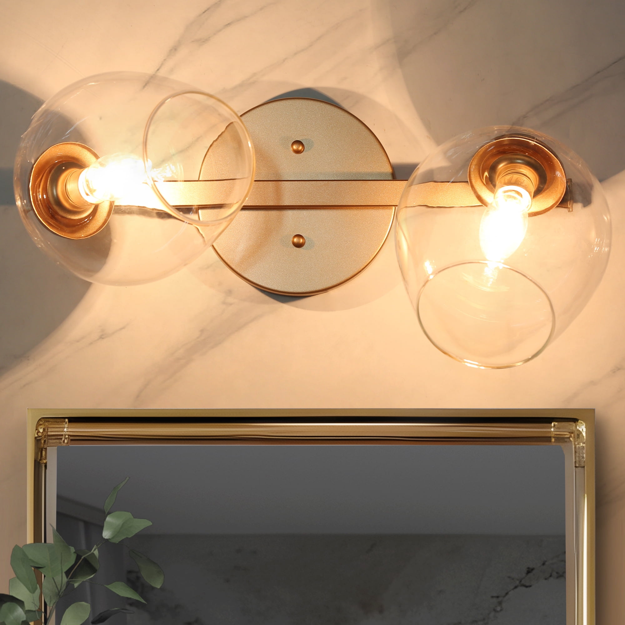 LNC Ellan 17-in Matte Gold Bathroom Vanity Light with Clear Wine Cup Glass, Modern, 2-Light