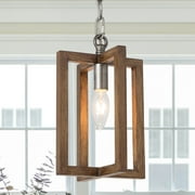 LNC Farmhouse 1-Light Silver Lantern Pendant Light with Wood Accent,LED Kitchen Island light