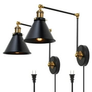 LNC Farmhouse Black Wall Sconces Plug-In Wall Light Adjustable 2-Pack