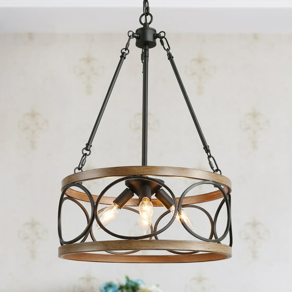 LNC Farmhouse Chandelier Drum Pendant Lighting Fixtures 4-Lights Brown Black