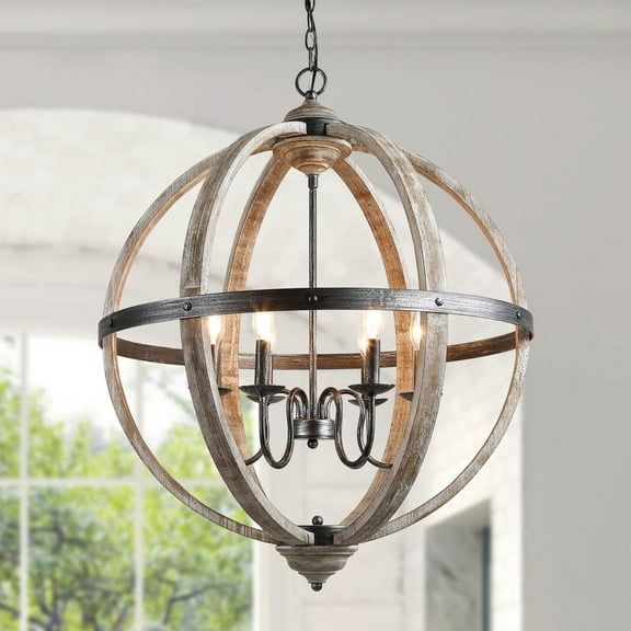 LNC Farmhouse Dining Chandelier 4-Lights Orb Geometric Pendant Lighting for Kitchen