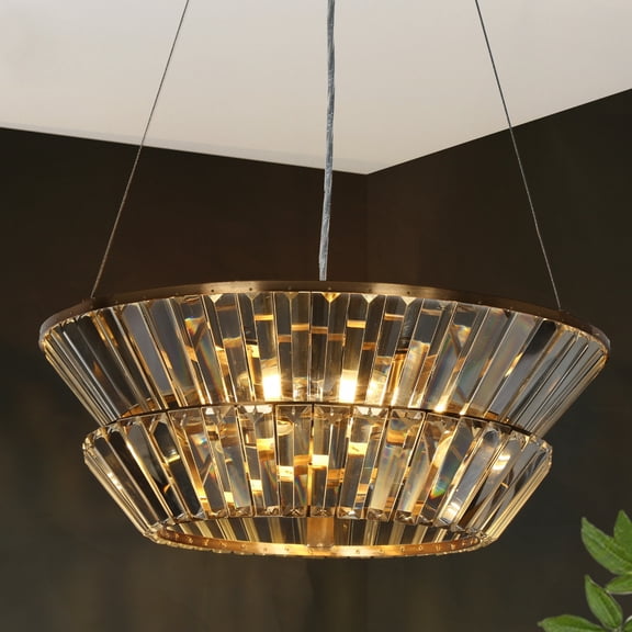 LNC Feinaqy 3-Lights 19.7" Modern Luxury Two-Tier Fluted Crystal Chandelier, Gold
