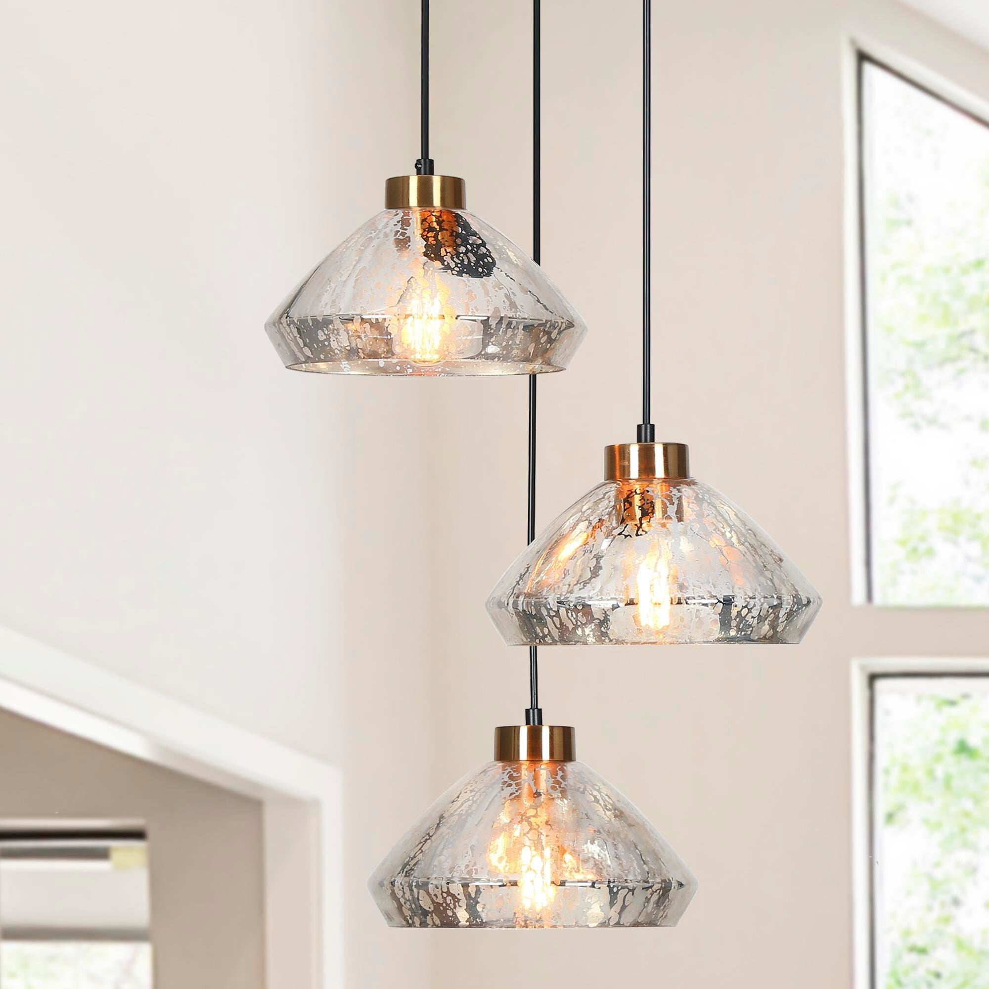 Modern Black and Brass 3-Light Glass Cluster Pendant