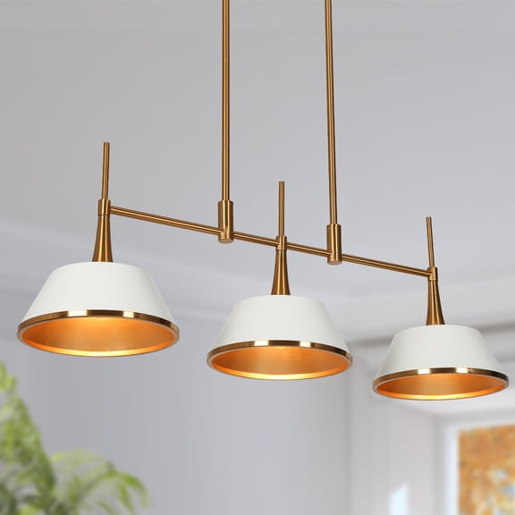 LNC Idaikos 3-Light Polished Gold and White Modern Linear Hanging Kitchen Island Light