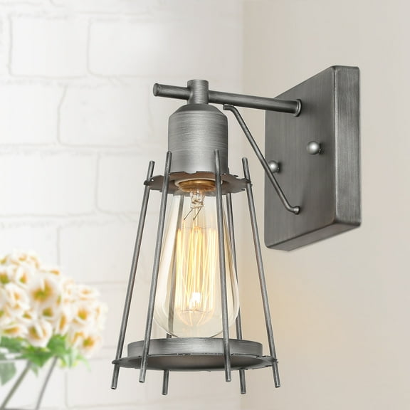 LNC Industrial Bathroom Vanity Lighting Silver Finish Mini Cage Kitchen Light Fixtures