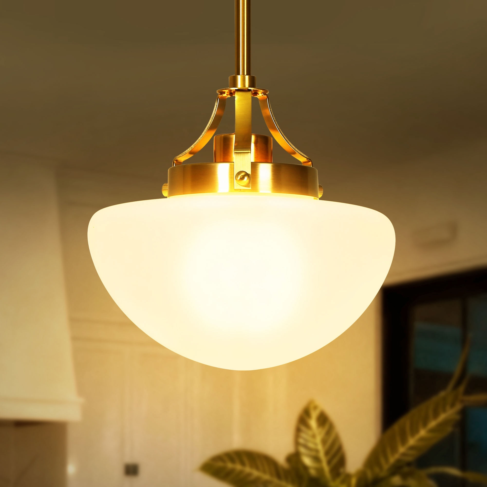 LNC Isididae 1 -Light Plated Copper and Opal Glass Bowl Modern/contemporary Frosted glass Schoolhouse Mini Hanging Pendant Light