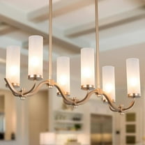 LNC Kayna Mid-Century Modern 6-Light Chandelier Frosted Glass Lights for Kitchen Island Gold L 30" x W 9" x H 17"