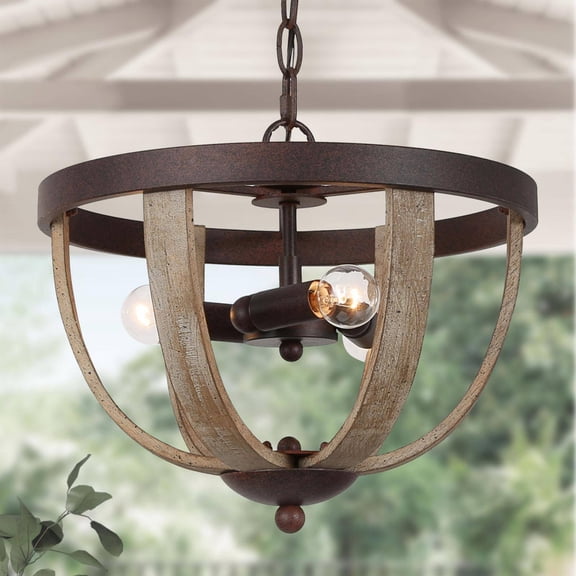 LNC Kcathine 3-Light Rustic Wood and Metal Dome Pendant for Entryway or Kitchen