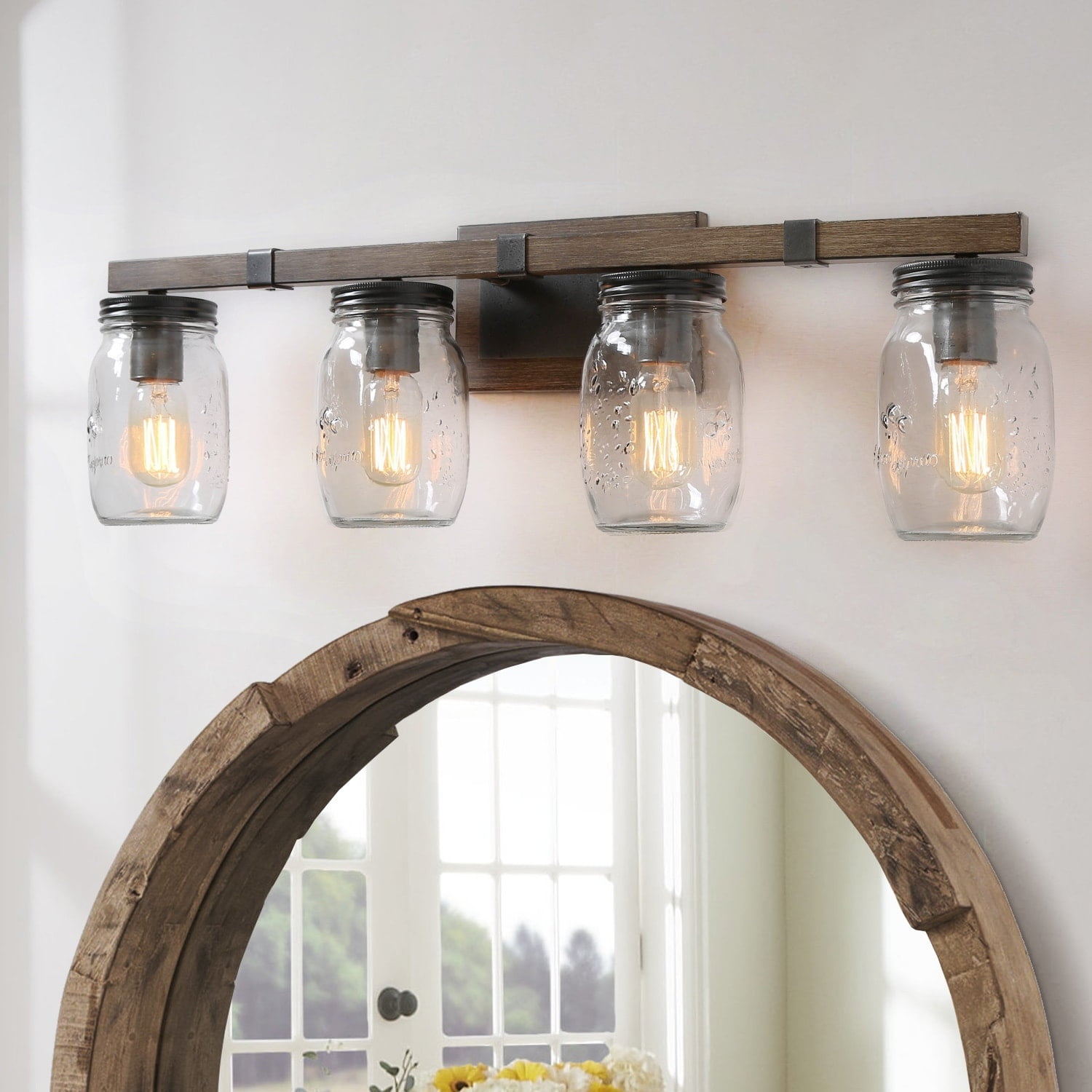 LNC Kole Farmhouse 4-Light Mason Jar Bathroom Vanity Lights Glass ...