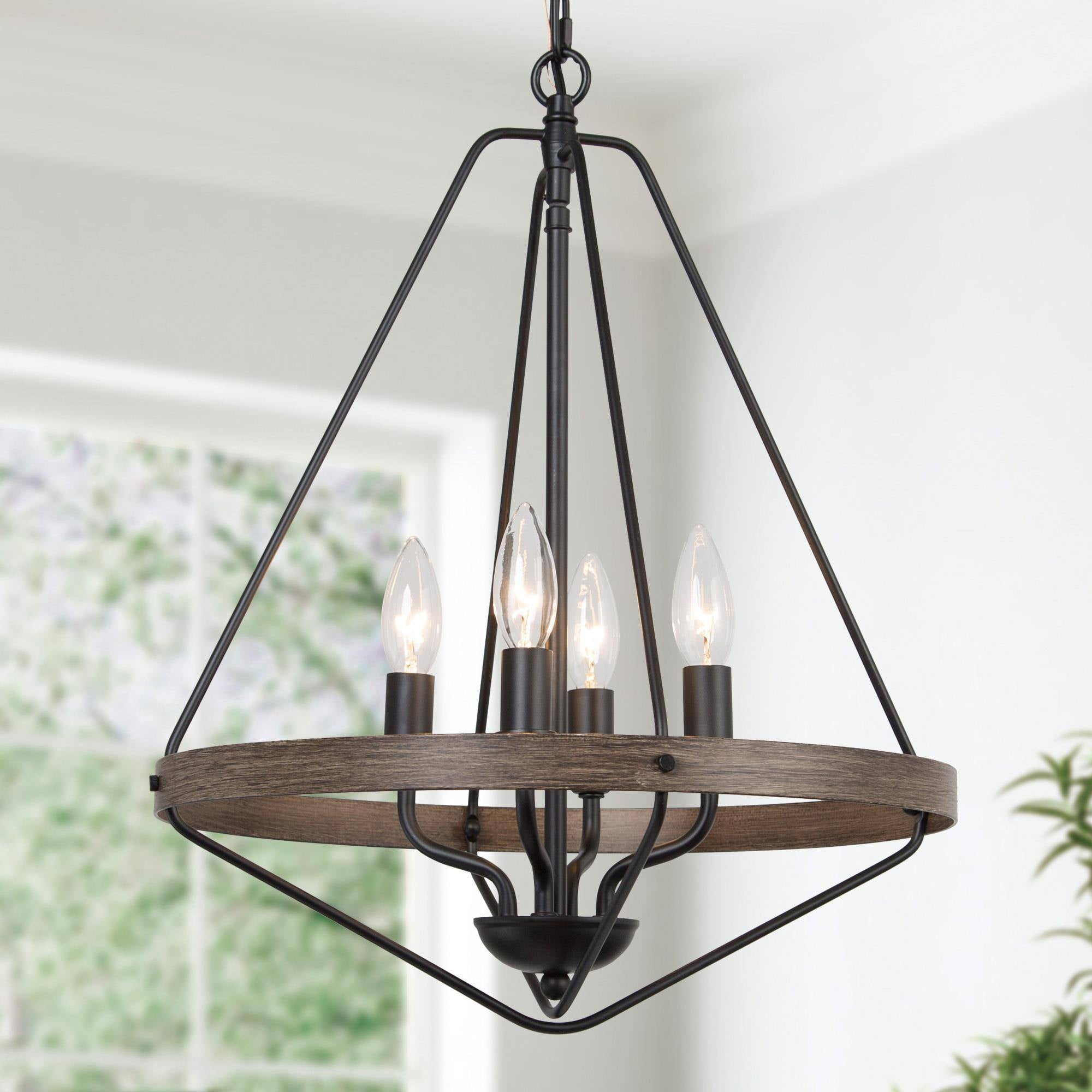 LNC Laius 4-Light Matte Black Farmhouse Led Cage Chandelier
