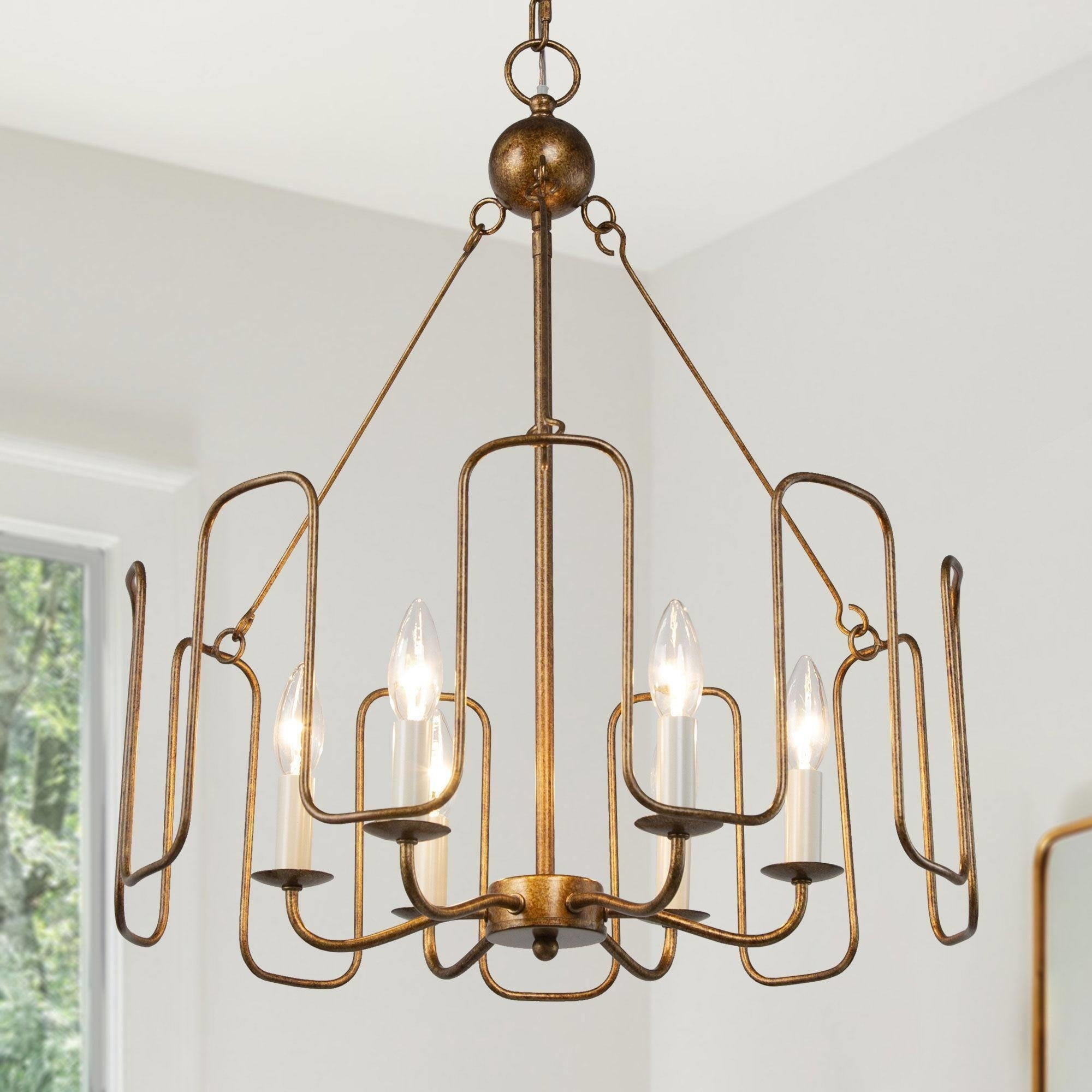 LNC Luray Mid-Century Modern 6-light Drum Vintage Chandelier Lantern Pendant For Dining Room D21'' x H83.5'' - Antique Brass