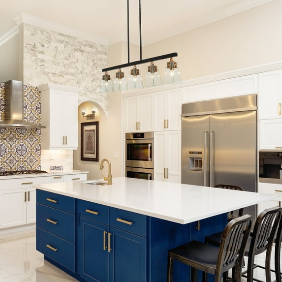 LNC Luray Modern 5-Light Linear Glass Farmhouse Chandelier Brass Black Dining Room Island Lights - L34.2"*W3.54"*H8.7"