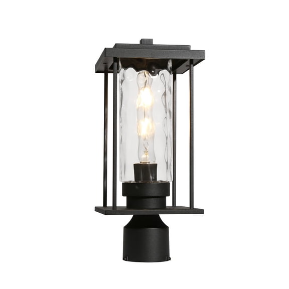 LNC Matte Black Outdoor Pendant with Water Ripple Glass, Modern Medium Base LED