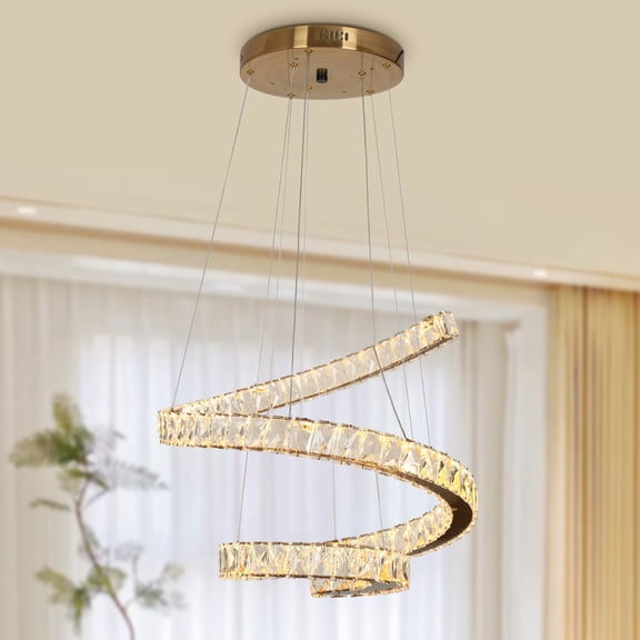 LNC Metorcalipia 1-Light 23.6" Luxury and Glam Empire Integrated LED Crystal Chandelier, Polished Gold