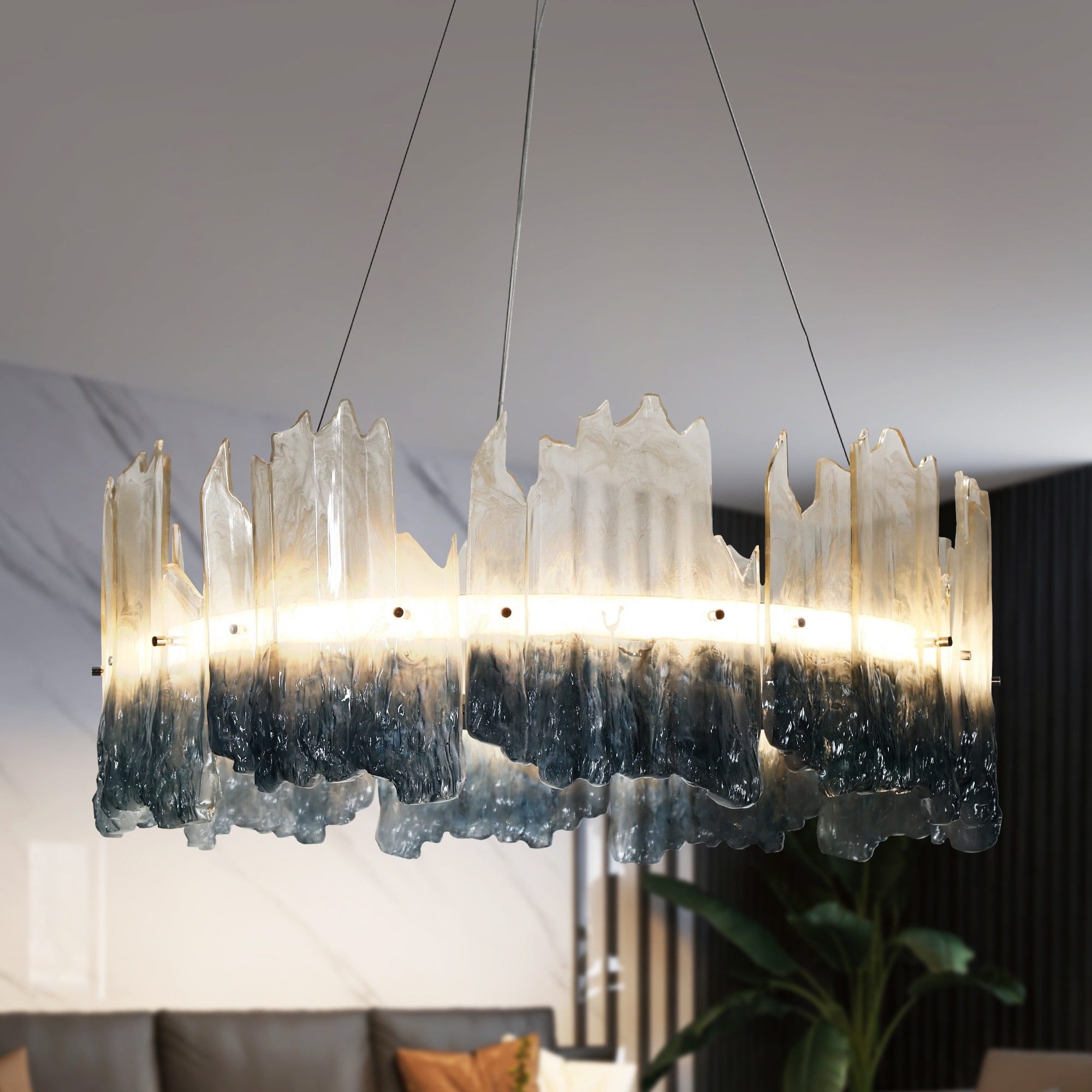 LNC Modern 1-Light LED Drum Chandelier Art Coastal for Dining Living Room - Dia. 28.5" x H 12"