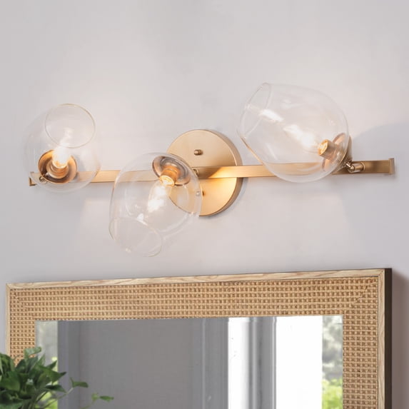 LNC Modern/Contemporary 3-Light Bathroom Vanity Light Gold Finish with Glass Shade
