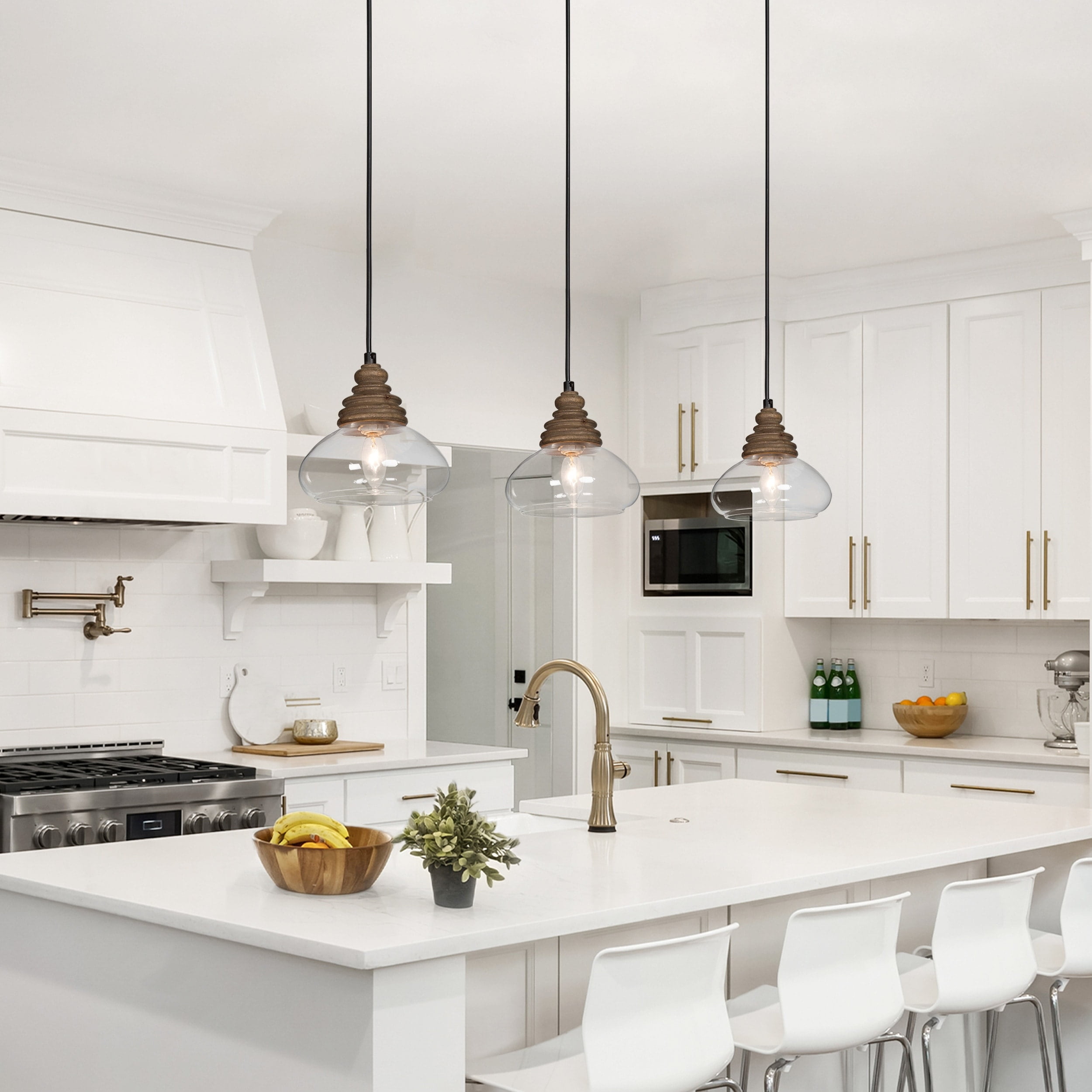 LNC Modern Farmhouse 1-Light Bowl Glass Kitchen Island Pendant