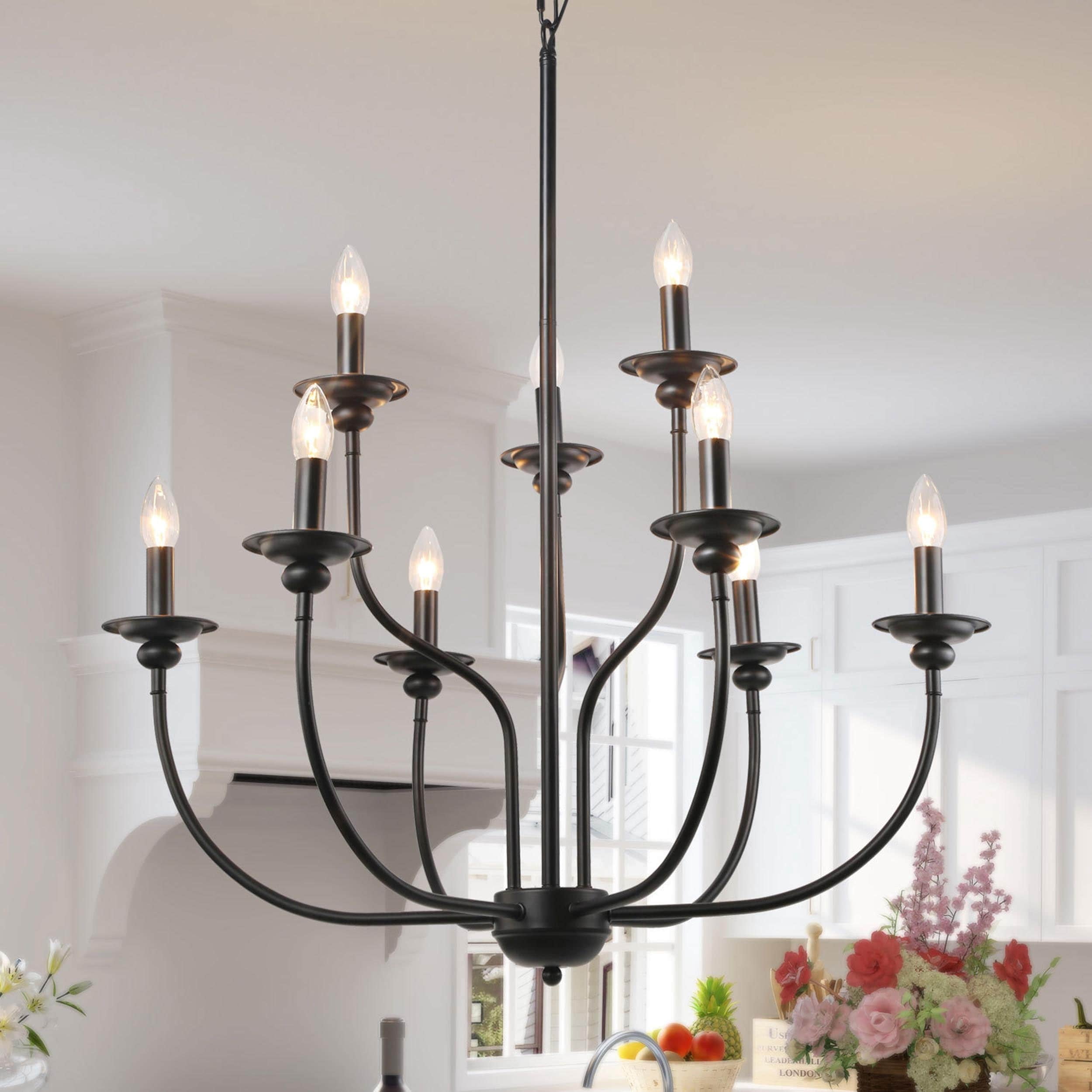 LNC Modern Farmhouse 9-Light Classic Black Chandelier for Dining Room 9