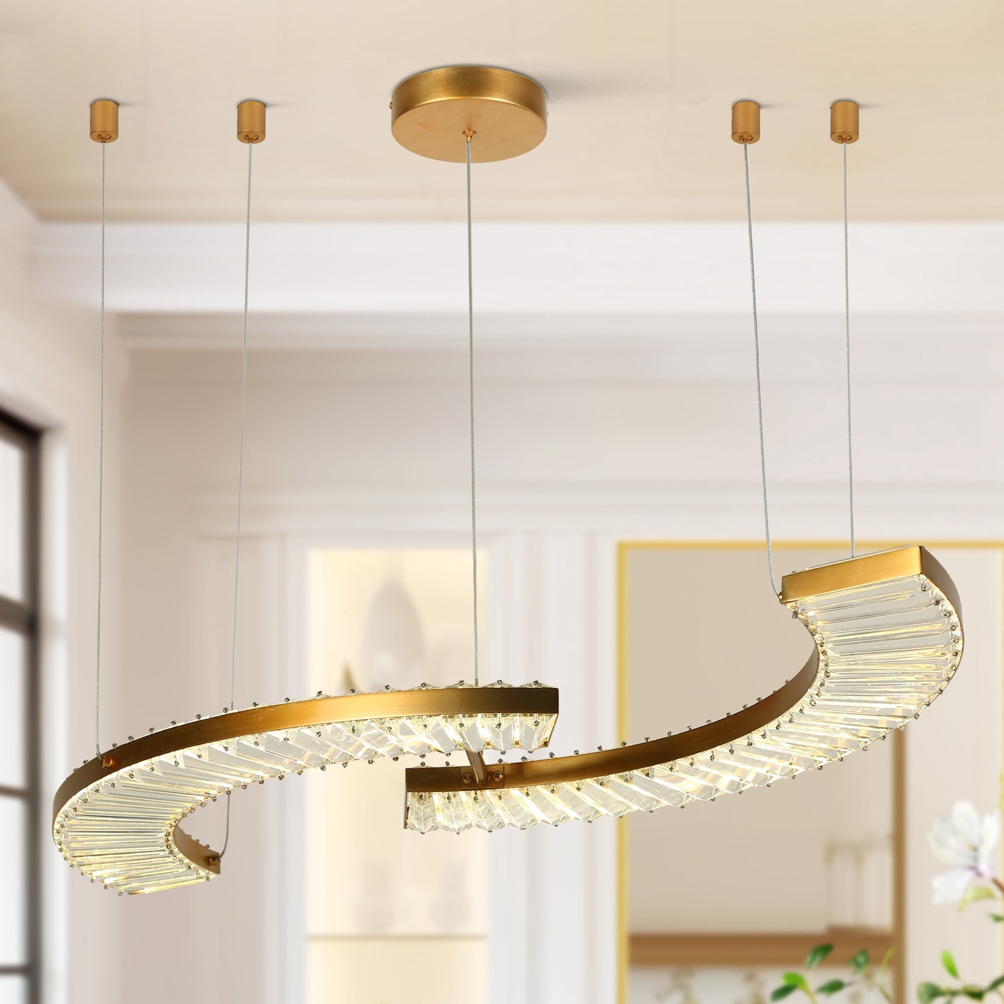 LNC MoaningMurtle 1-Lights 40.4" Luxury and Glam Crystal Integrated LED Kitchen Island Lights, Gold