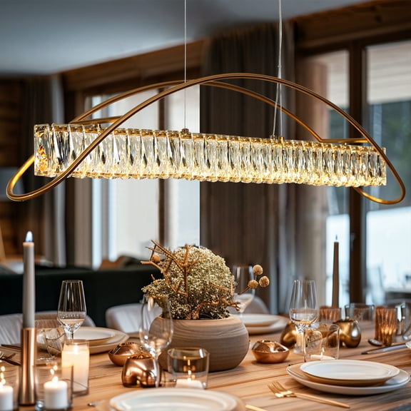 LNC Cardoon 1-Lights 39.4" Luxury and Glam Linear Crystal Integrated LED Kitchen Island Lights, Gold