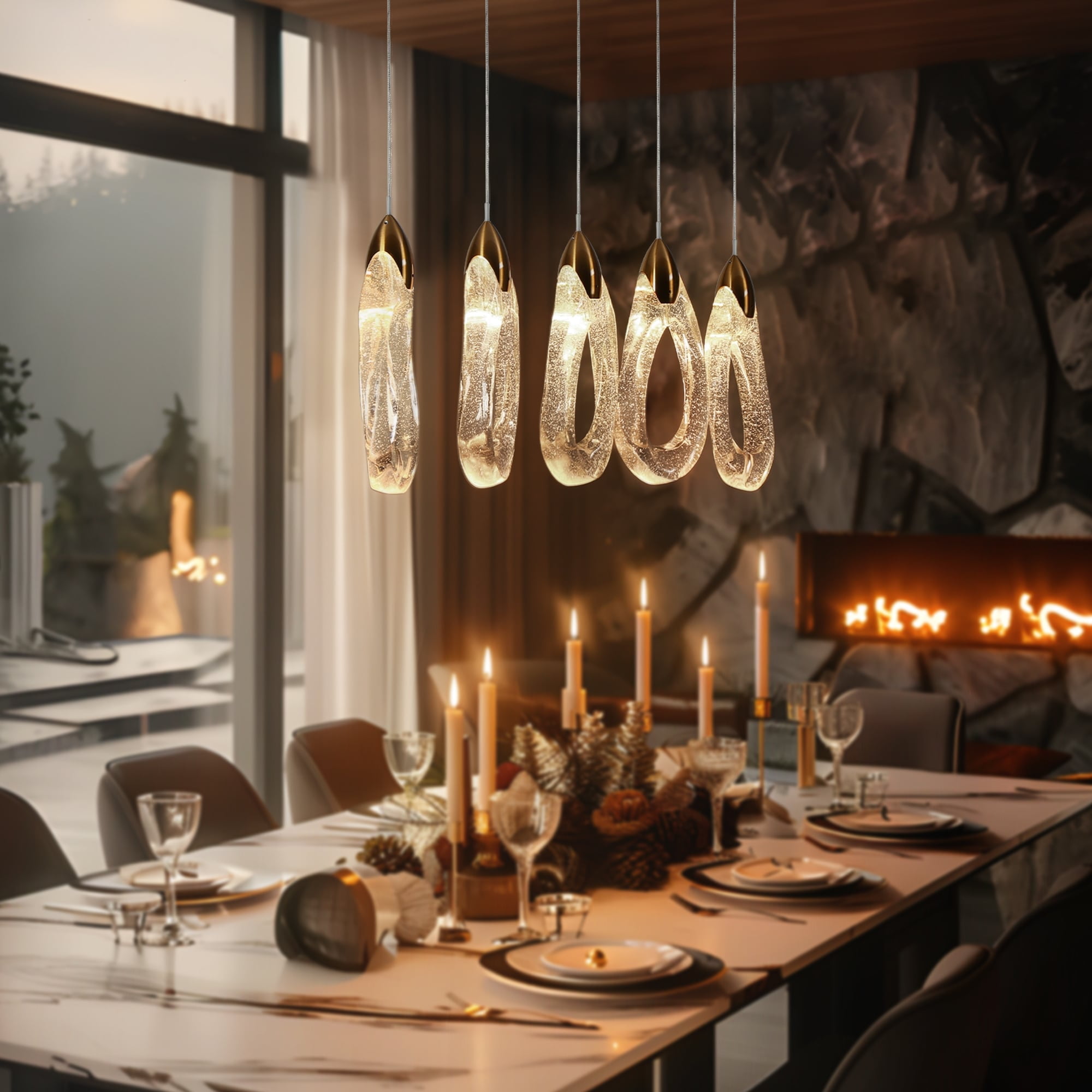 Gold and Clear Resin 5-Light LED Kitchen Island Chandelier