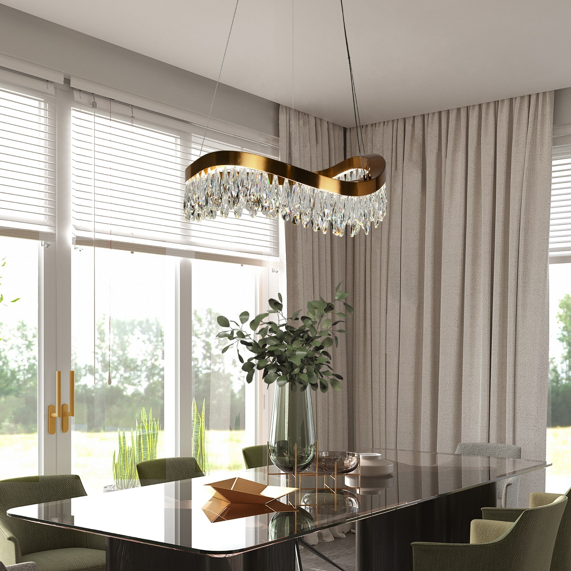 Modern Gold Brass LED Crystal Drum Chandelier
