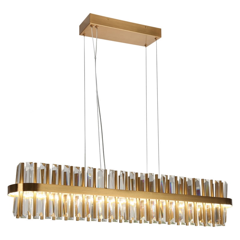 LNC 34-in W 1-Light Polished Gold and K5 Crystal Modern/contemporary Textured glass Rectangle LED Large Hanging Kitchen Island Light