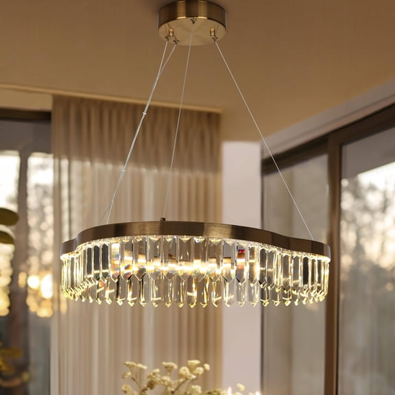 LNC Alastair 1-Lights 21.7" Luxury and Glam Circle Integrated LED Crystal Chandelier,Gold