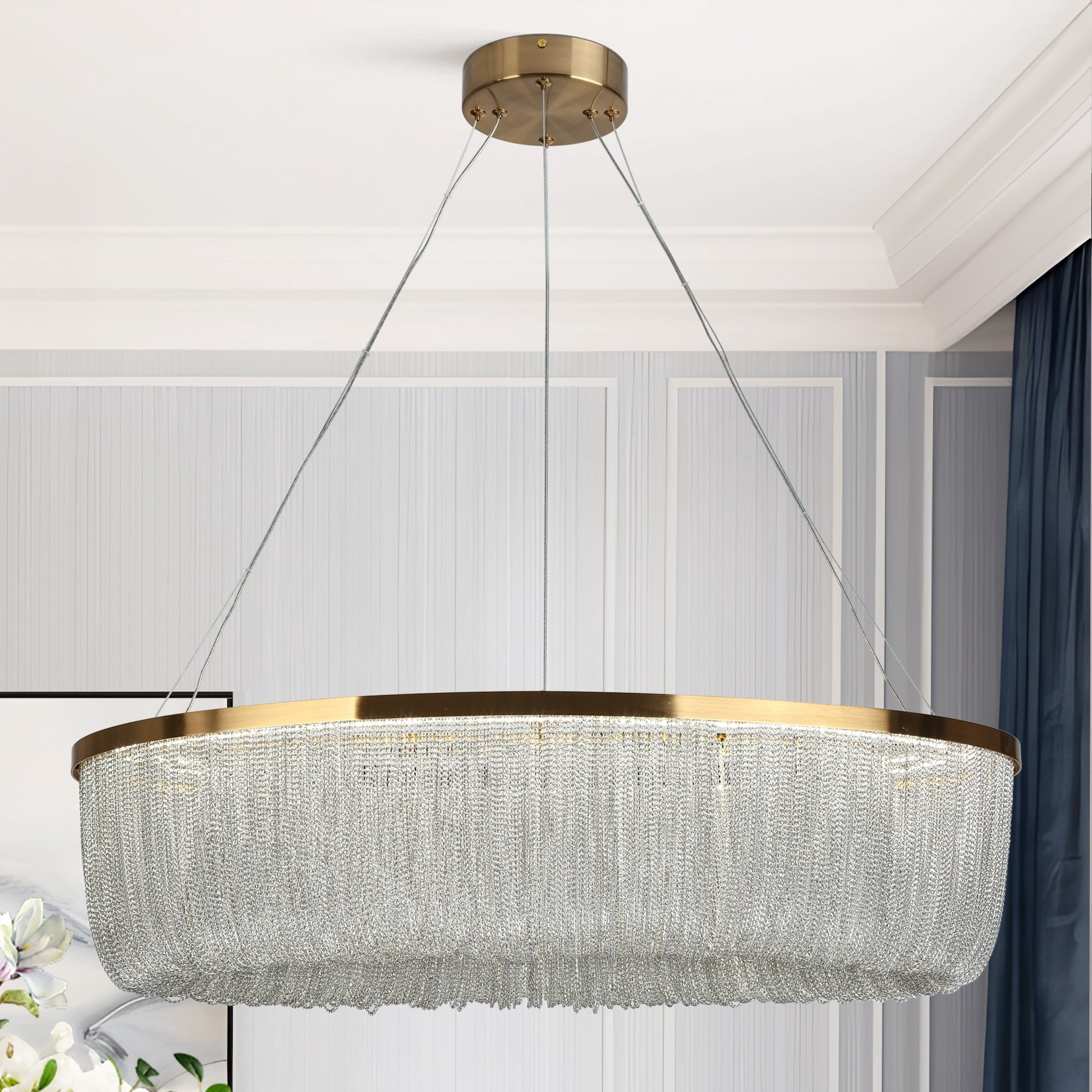 LNC Shoebill 1-Lights 31.5" Luxury and Glam Rectangle Kitchen Island Lights, Gold and Silver Chain