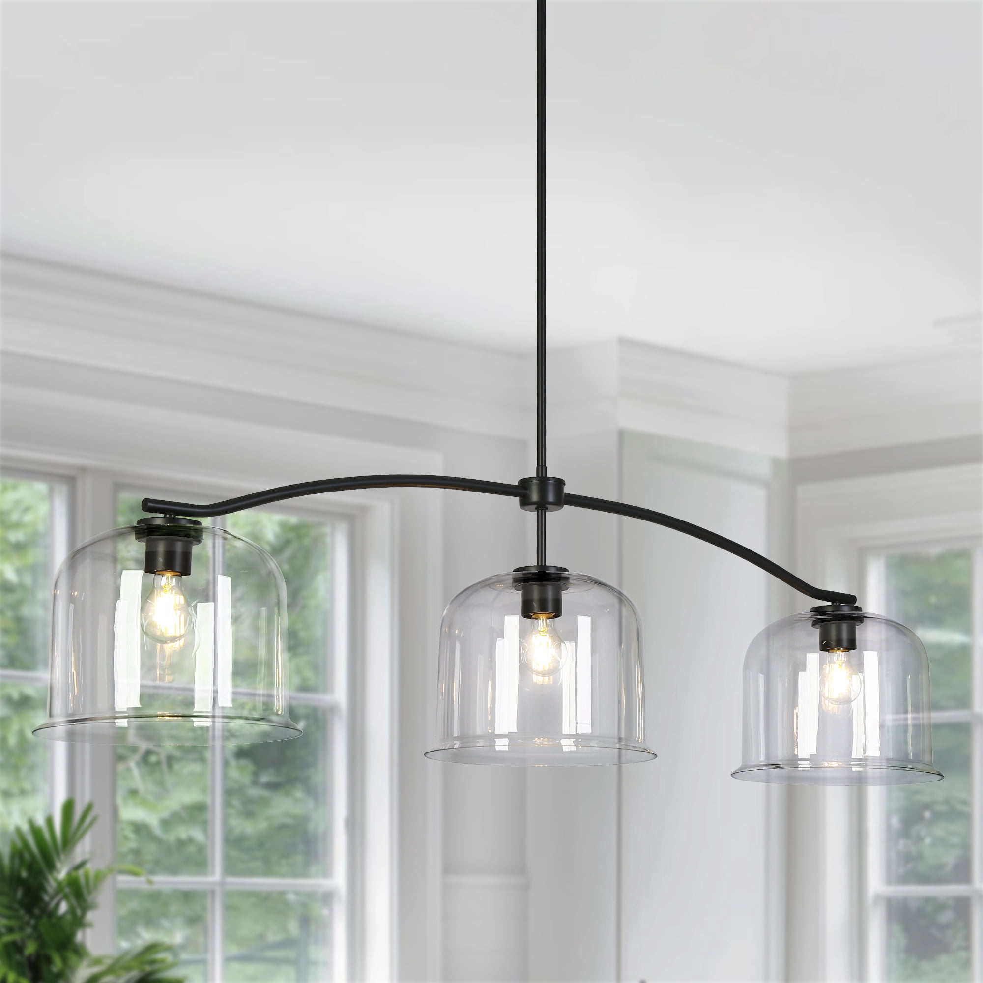 LNC Morrisave 3 -Light 55.9-in Matte Black with Clear Glass Farmhouse Clear glass Cage Bell Large Hanging Pendant Light