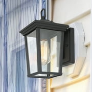 LNC Rustic Lantern Outdoor Wall Sconces with Water Ripple Glass in Black Finish for Entryway