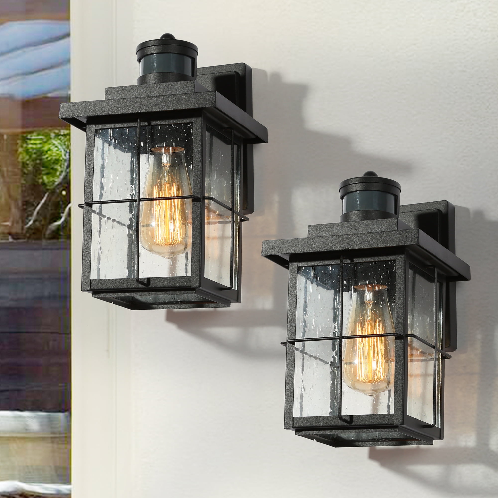LNC Outdoor Wall Light Modern Black 1-Light Exterior Porch Deck Wall Sconce with Dusk to Dawn(2pcs/pack）