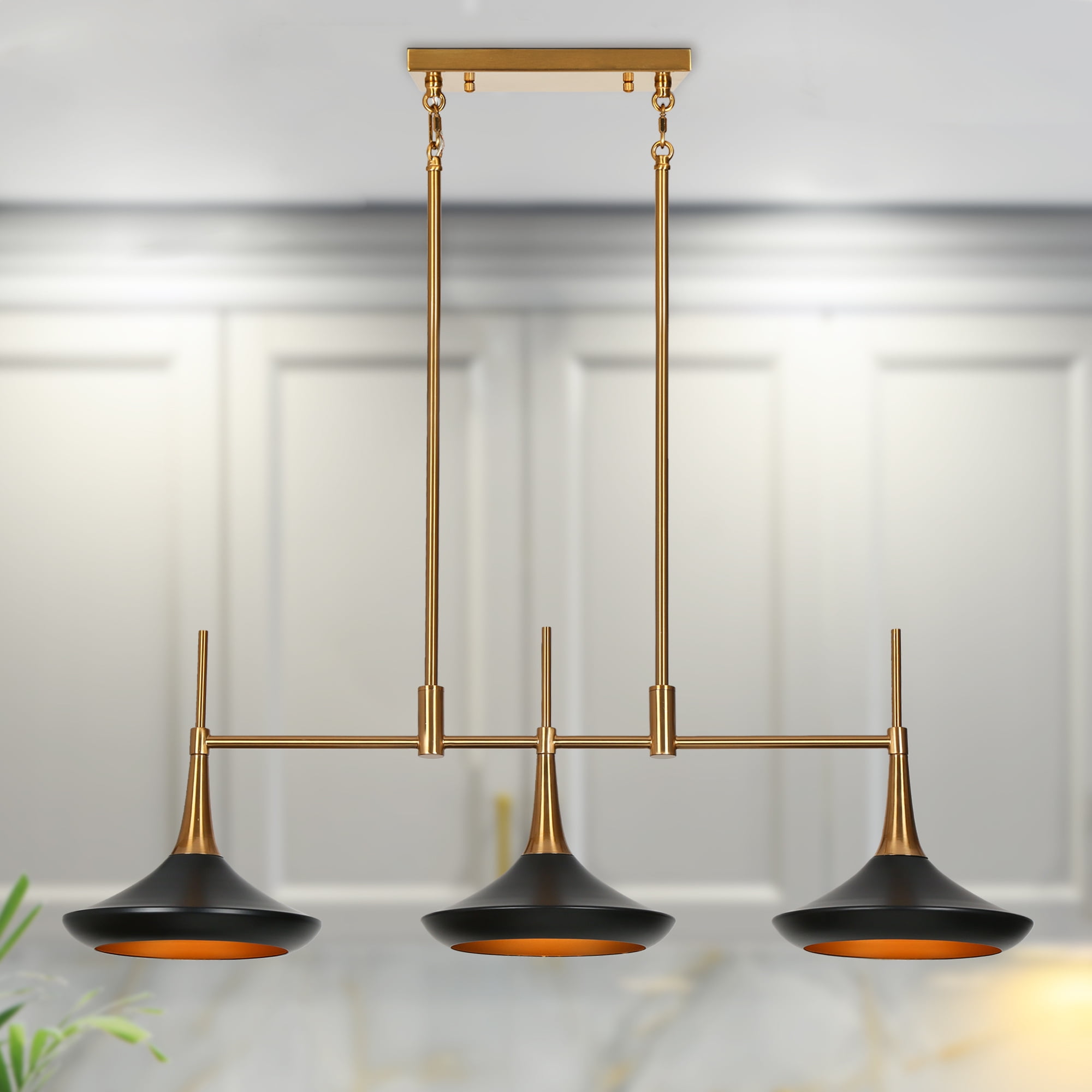 LNC 3-Light Black and Gold Linear Pendant for Kitchen Island or Dining Room